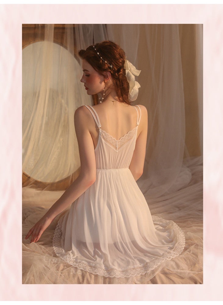 Women's nightgown robe with delicate lace trim – elegant lingerie with an attractive feminine design – lightweight tulle fabric - Image 5